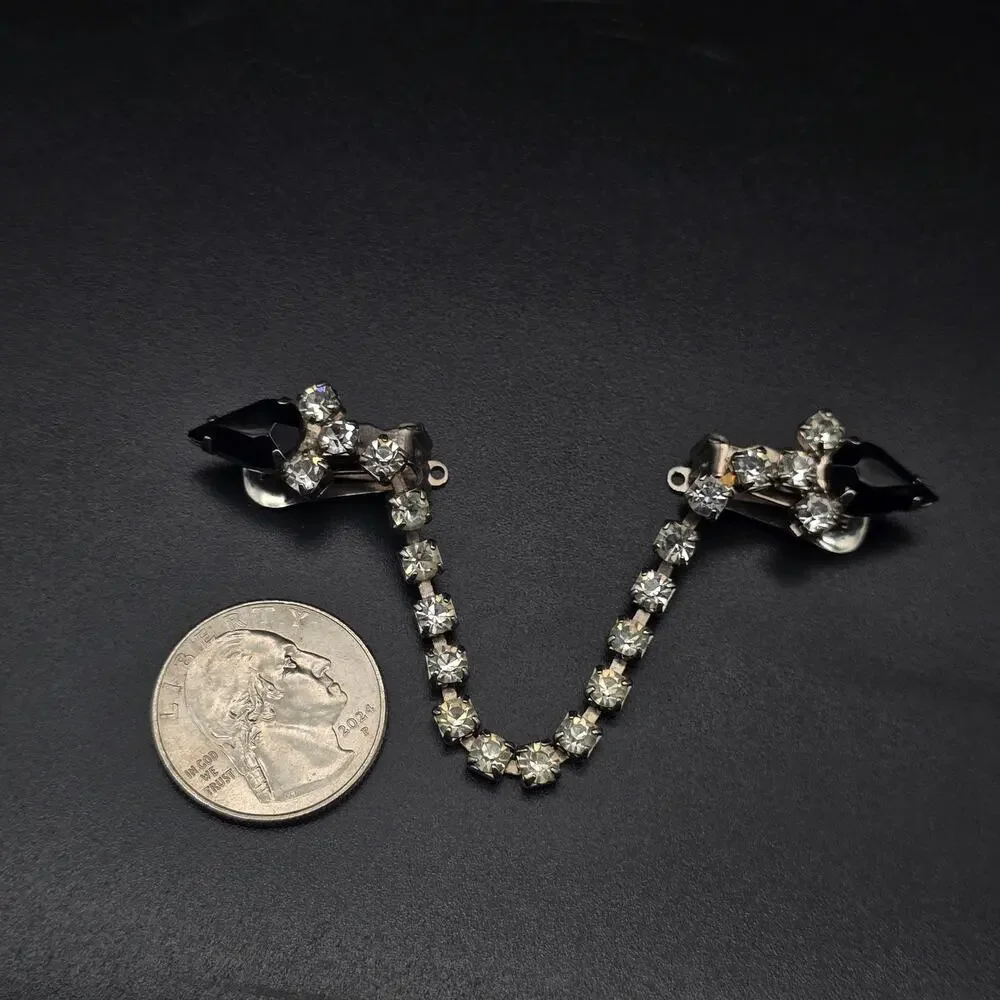 Black Clear Rhinestone Sweater Clip Vintage Accessory